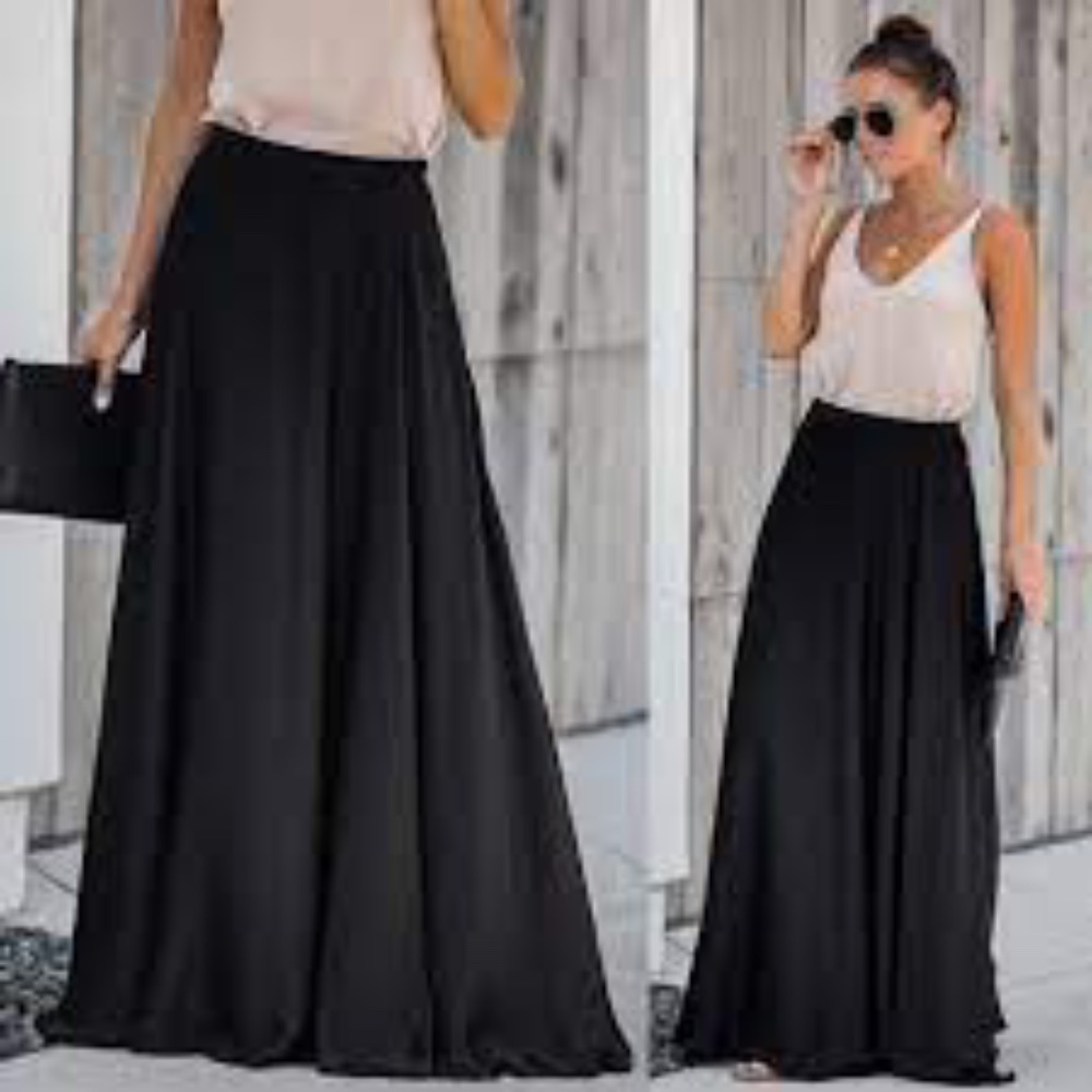 Black Satin Maxi Skirt- Small